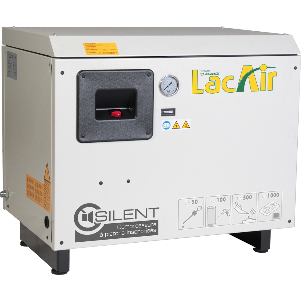 Compresseur silencieux tri 5,5cv 10bar 35,9m³/h LACME Silent c36 d bicylindre en ligne biétagé 464800