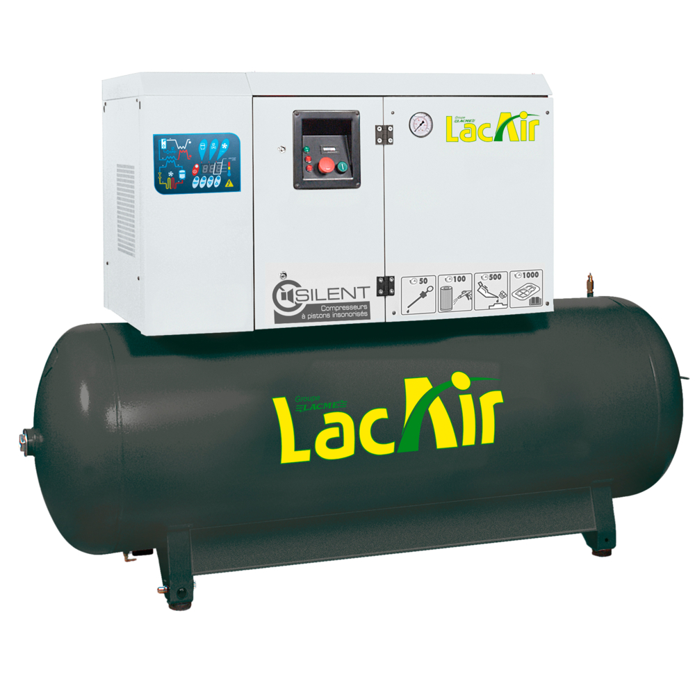 Compresseur insonorisé silent c40/500sc-et - 40 m³/h - groupe bicylindre en ligne biétagé LACME - 464833