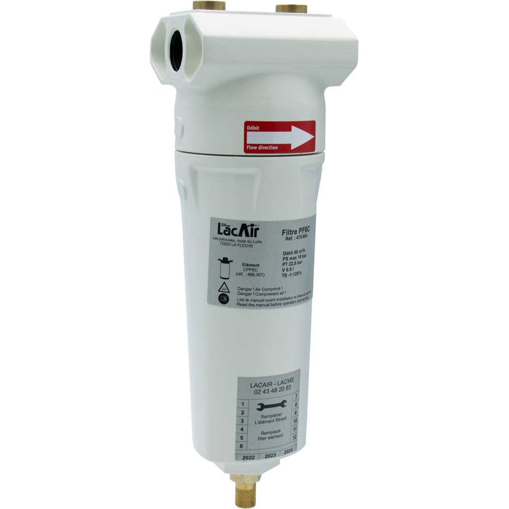 Préfiltre pf6c - 60 m³/h - 1/2" f - filtration micronique : particules solides et liquides 1 µ LACME - 475604
