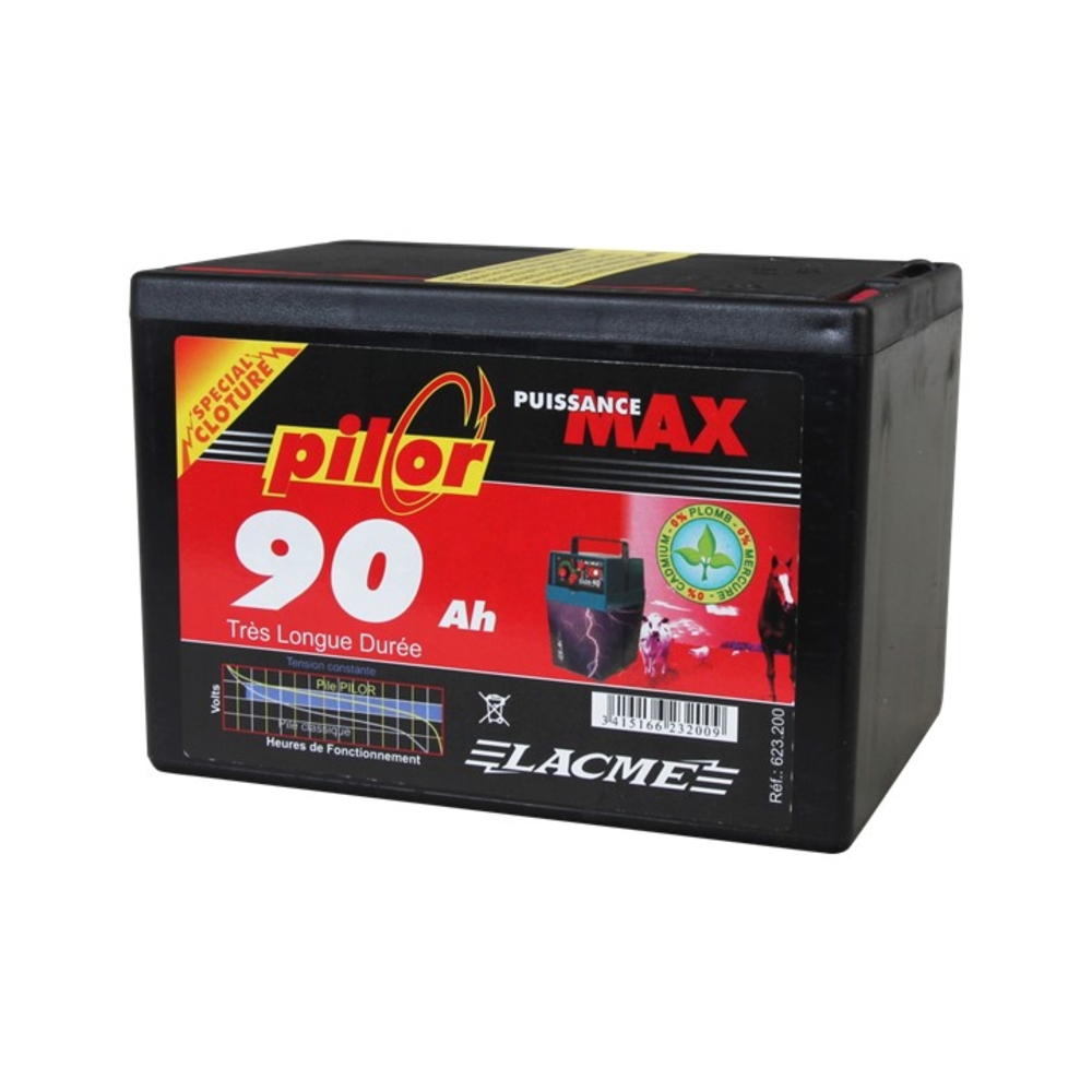 Pile alcaline pilor 9V/90 Ah pour clôture électrique - LACME - 623200