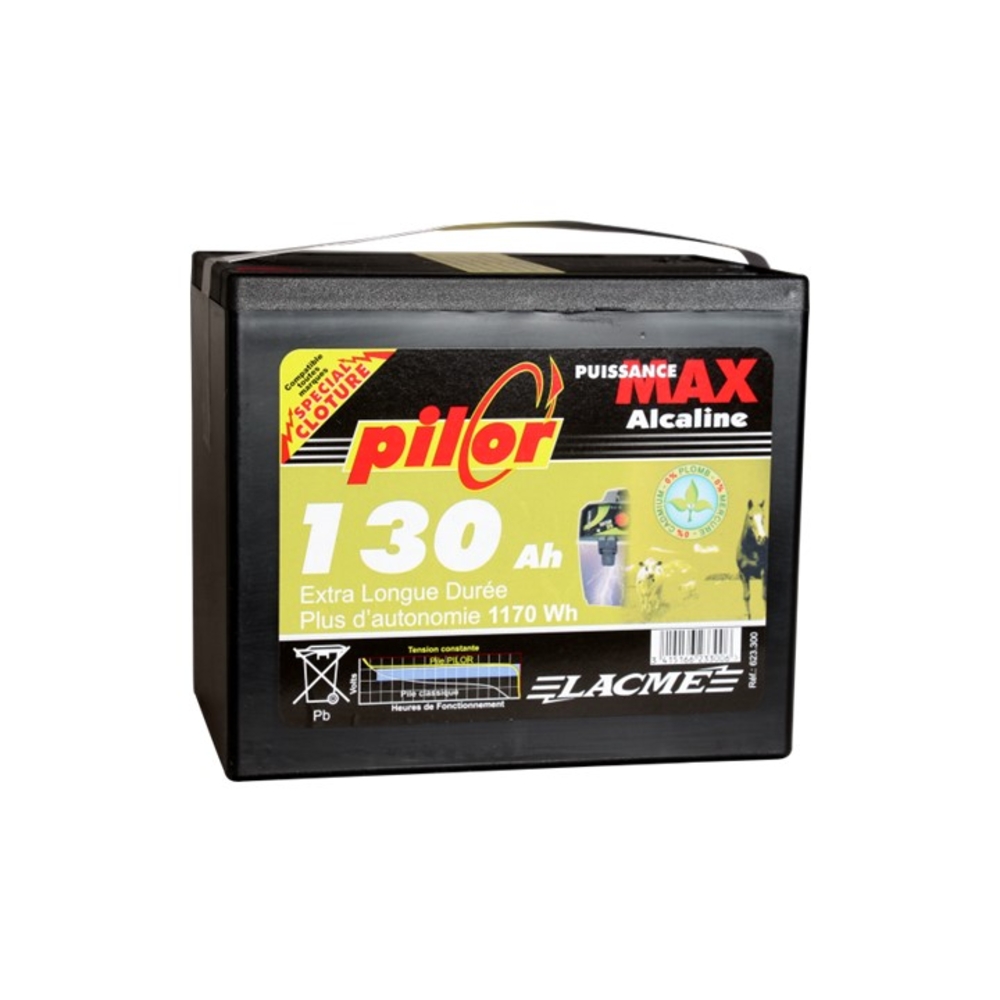 Pile alcaline pilor 9V/130 Ah pour clôture électrique - LACME - 623300
