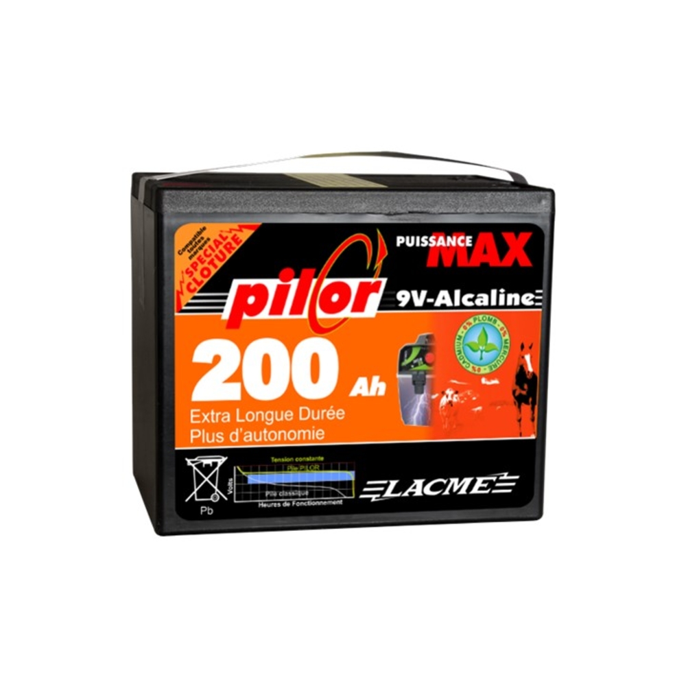 Pile alcaline pilor 9V/200 Ah pour clôture électrique - LACME - 623350