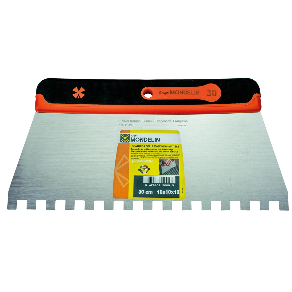 SPATULE ACIER 30CM DENTEE10X10 MANCHE BI-MATIERE SOFT MONDELIN - 225001