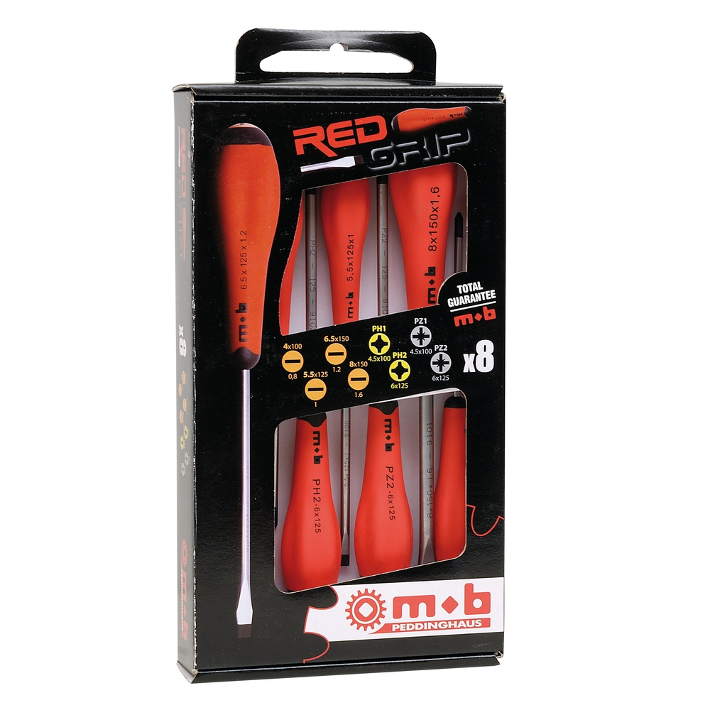 JEU 8 TOURNEVIS ROUGE (4F+2PH+2PZ) REDGRIP MOB - 9129001901