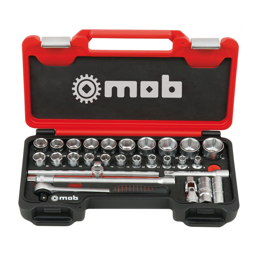 COFFRET BOX 1/2'' 28 PIÈCES 6 PANS CLIQUET FAST MOUSSE - MOB OUTILLAGE - 9436028101