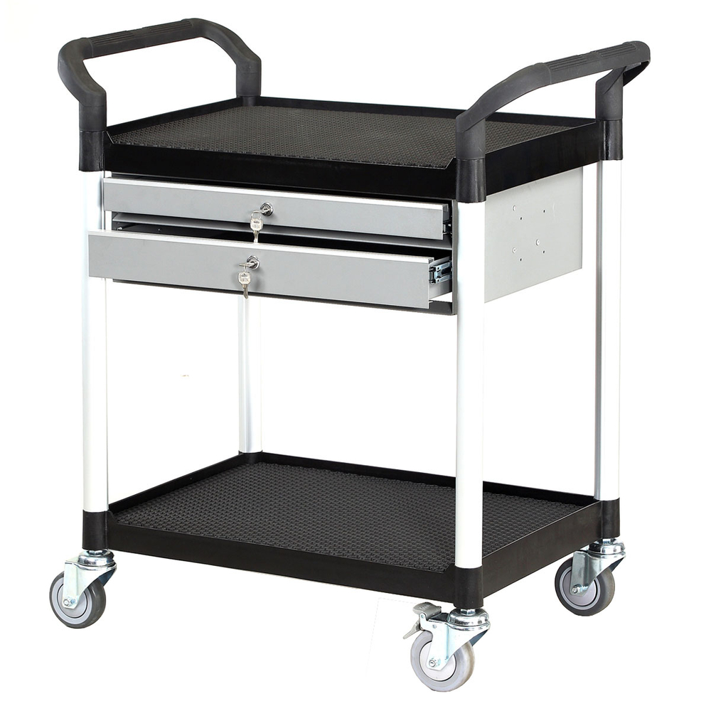 Chariot petit modèle MATADOR 909B-2L 2 plateaux, noir, avec 2 tiroir - 12483