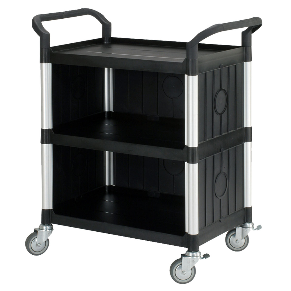 Chariot petit modèle MATADOR 808C, 3 plateaux, noir, Fermé sur 3 côtés - 12484