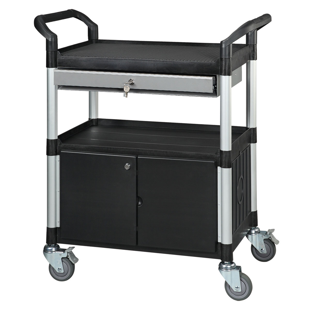 Chariot petit modèle MATADOR 818D-1 3 plateaux, noir, avec tiroir et - 12486