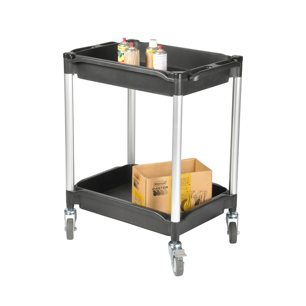 Chariot MATADOR petit modèle 608E, 2 plateaux a rebords, noir, 790x4 - 15767