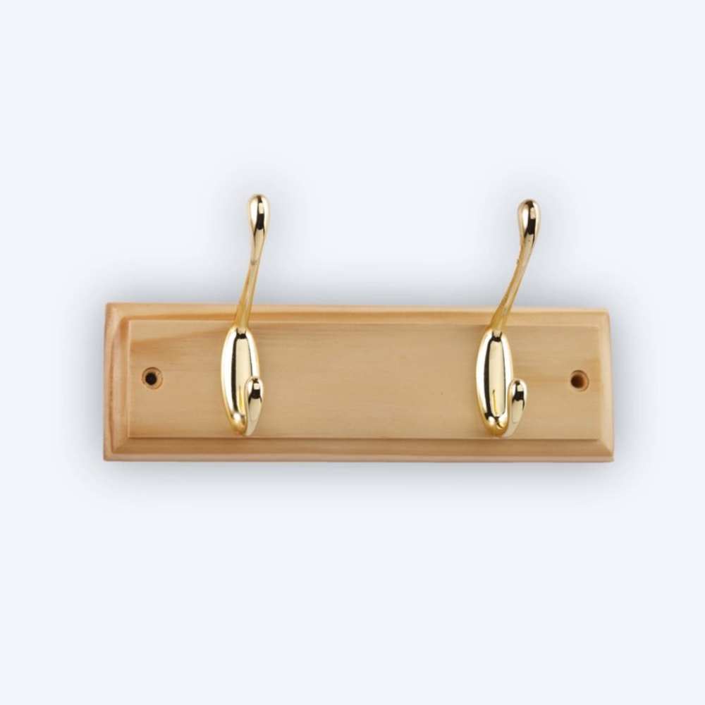 Portemanteaux 2 crochets en zamac sapin massif - crochets dorés - MOTTEZ - B072BSA