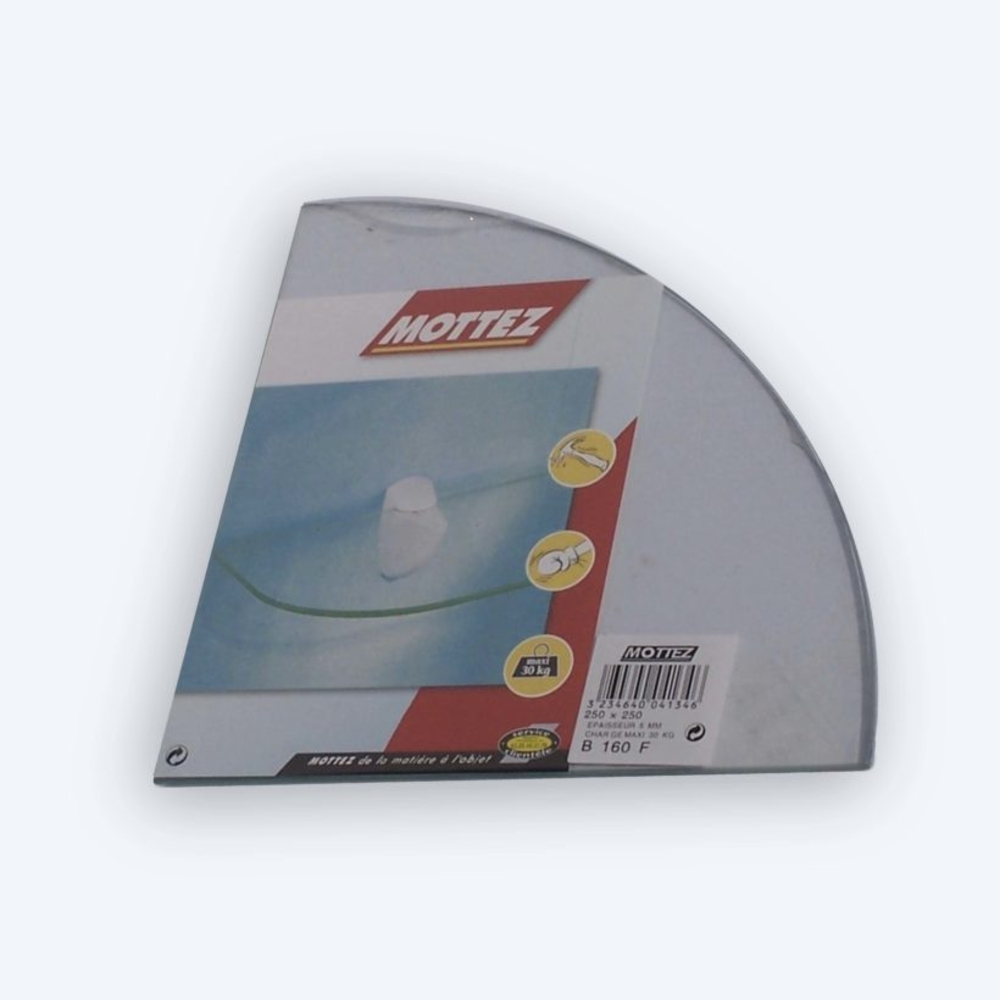 Tablettes verre transparente 1/4 rond 35 x 35 cm - MOTTEZ - B162F