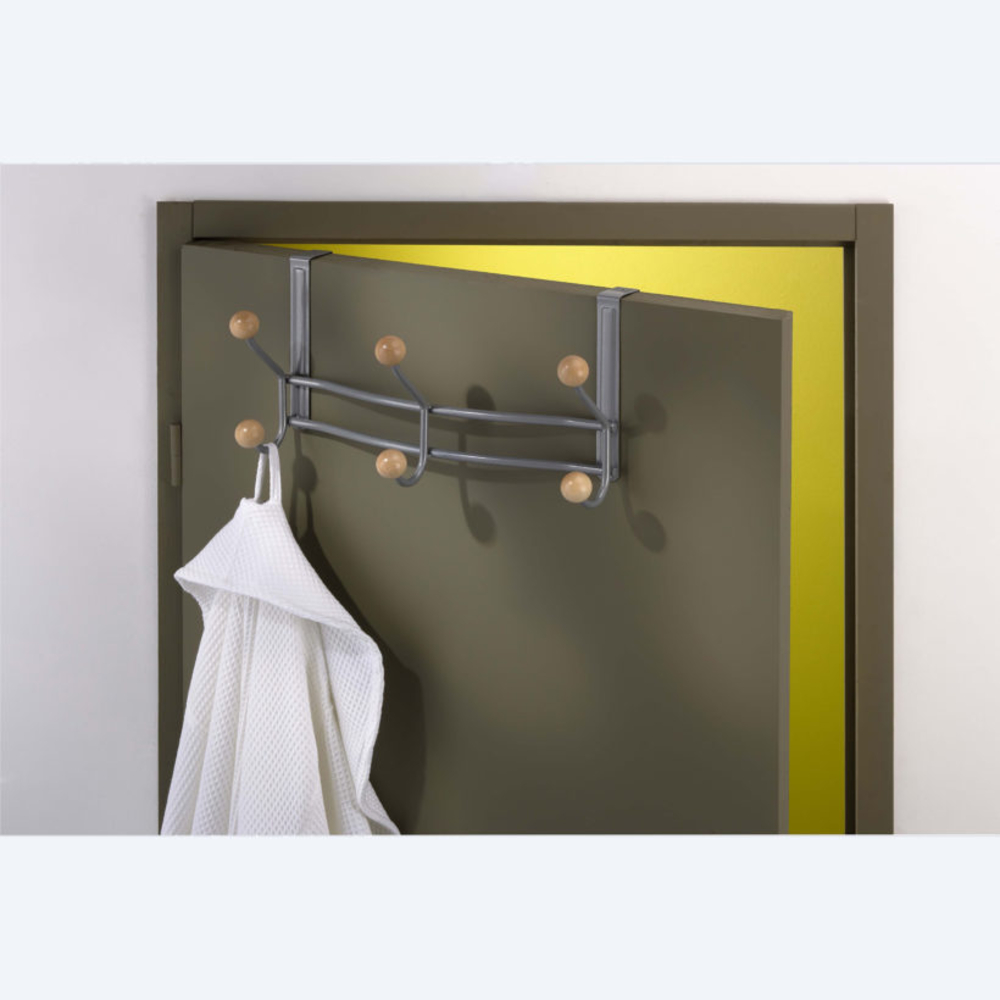 Portemanteaux de porte 6 têtes + boules bois - Coloris alu - MOTTEZ - B701QAL