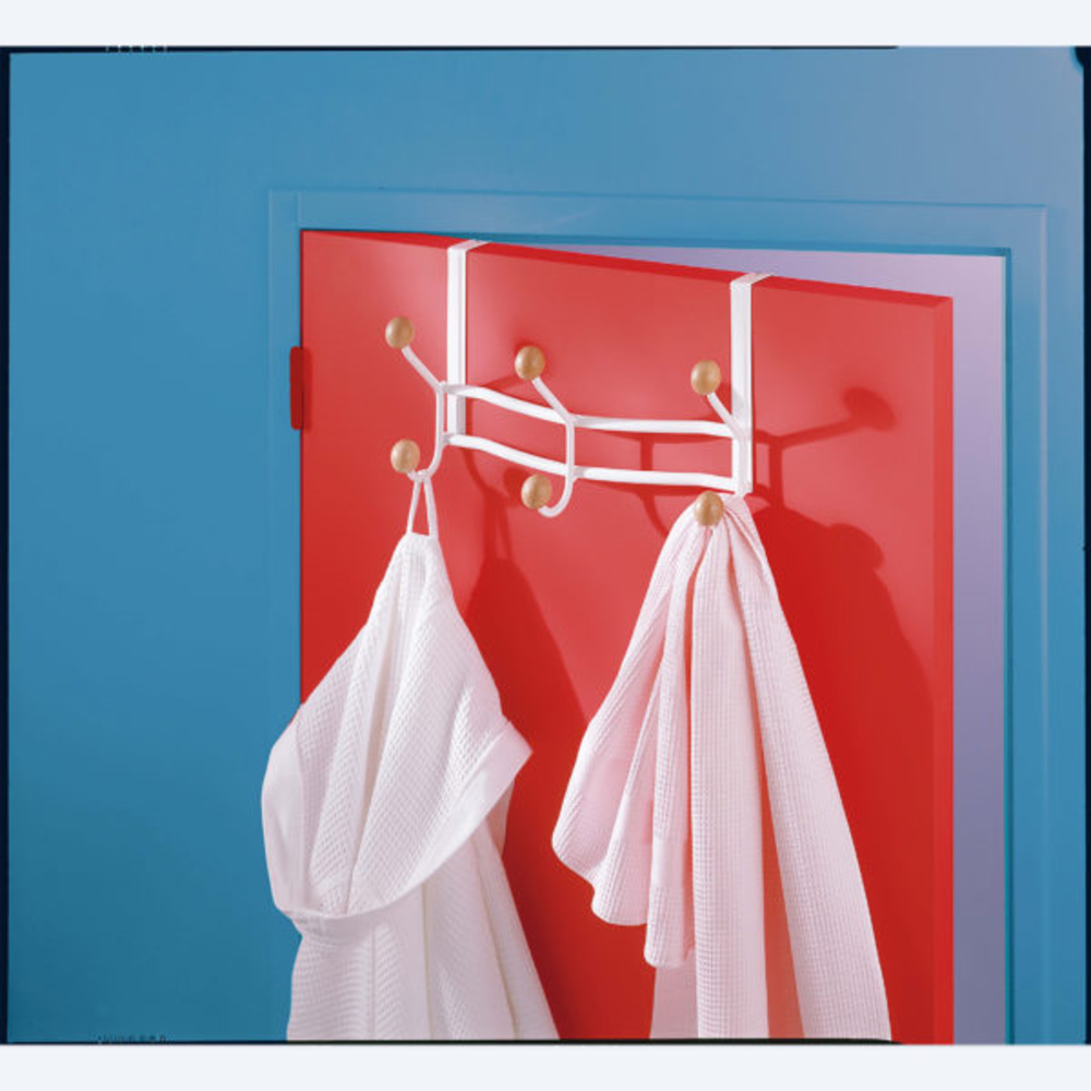 Portemanteaux de porte 6 têtes + boules bois - Coloris blanc - MOTTEZ - B701QBC