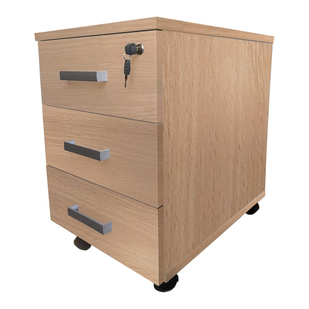 Caisson mobile hêtre 3 tiroirs 42x55,5x58,7cm sur roulette - MOBIKA - BU-CA-3T