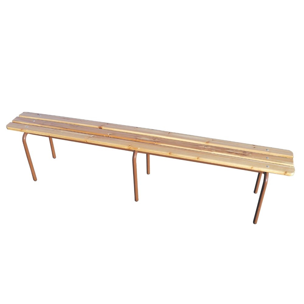 Banc empilable 200x34x45cm 3 lattes bois 3 pieds métal marron - MOBIKA - RE-BA-038