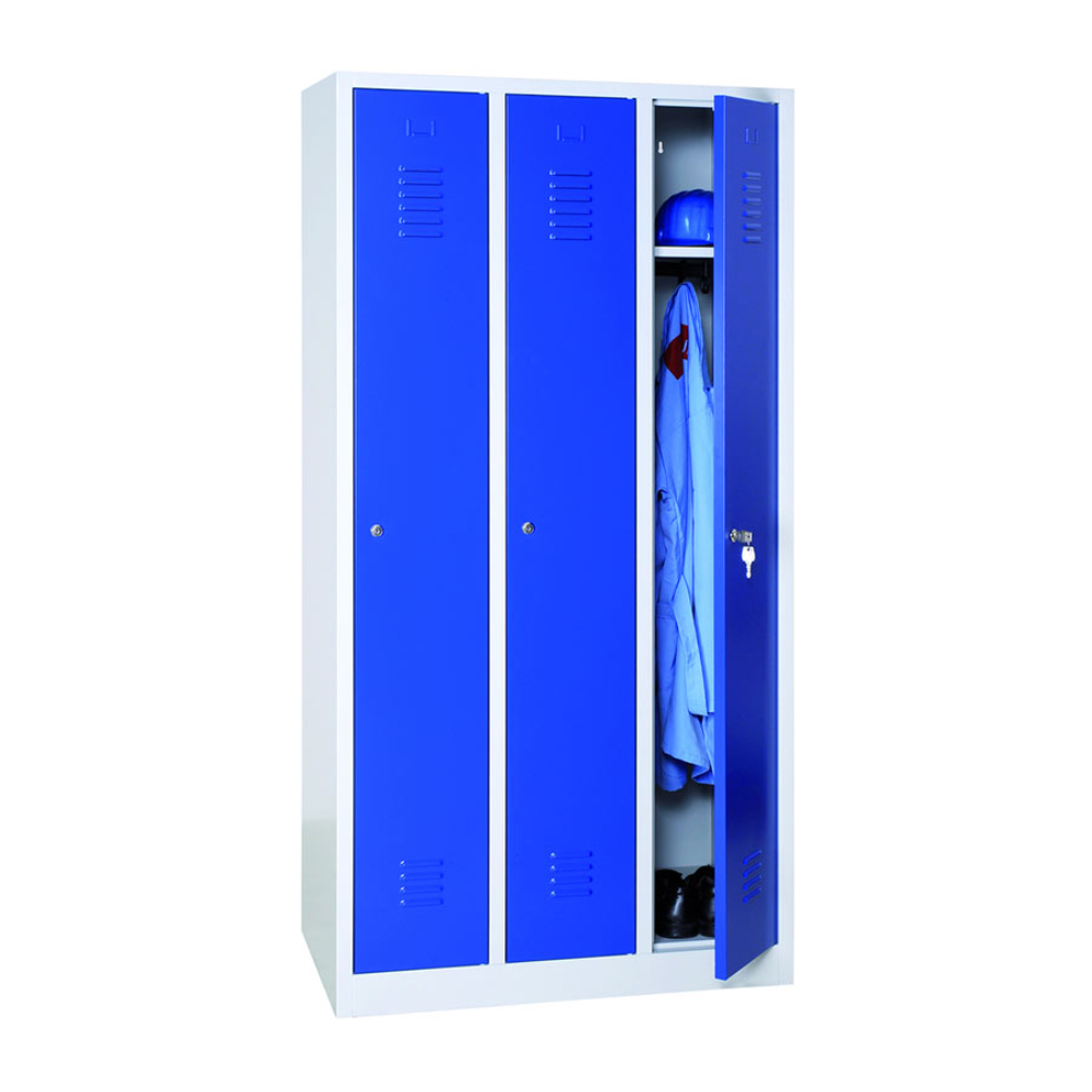 Vestiaire industrie Propre 3 cases gris portes bleues - MOBIKA - VE-IP3C-003