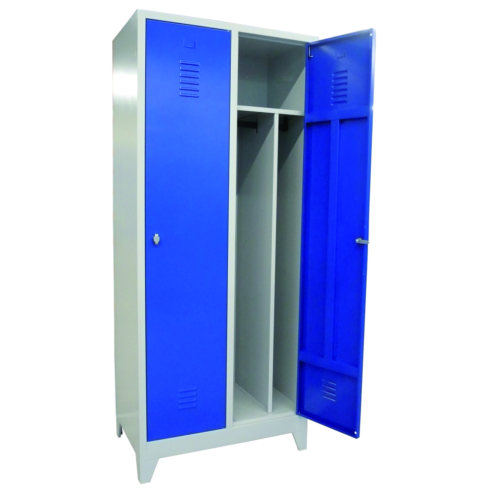 Vestiaire industrie Salissant 2 cases grises portes bleues avec pieds - MOBIKA - VE-IS2C-004