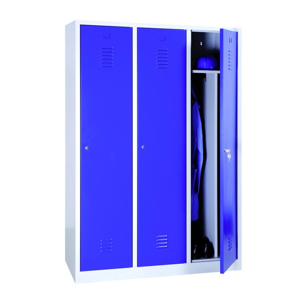 Vestiaire industrie salissant 3 cases Gris portes bleues - MOBIKA - VE-IS3C-003