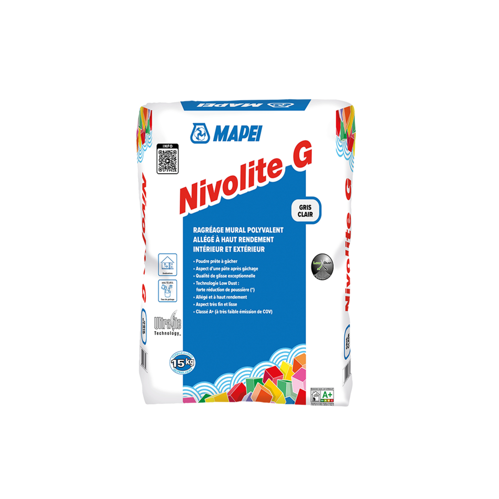 Débullage et ragréages muraux en poudre allégés NIVOLITE G SAC 15 KG - MAPEI - 0474215
