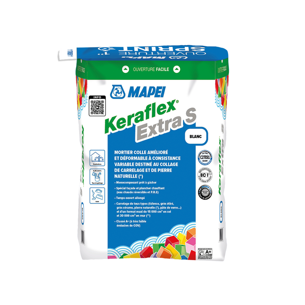 Mortiers colles améliorés déformables C2S1 KERAFLEX EXTRA S BLANC SAC 25 KG - MAPEI - 1193425