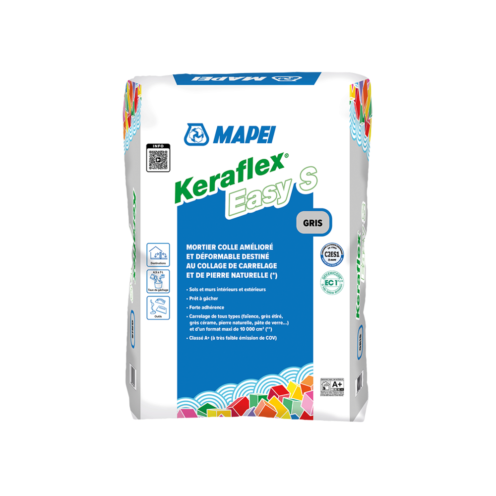 Mortiers colles améliorés déformables C2S1 KERAFLEX EASY S GRIS SAC 49 X 25 KG PALETTE - MAPEI - 1193525
