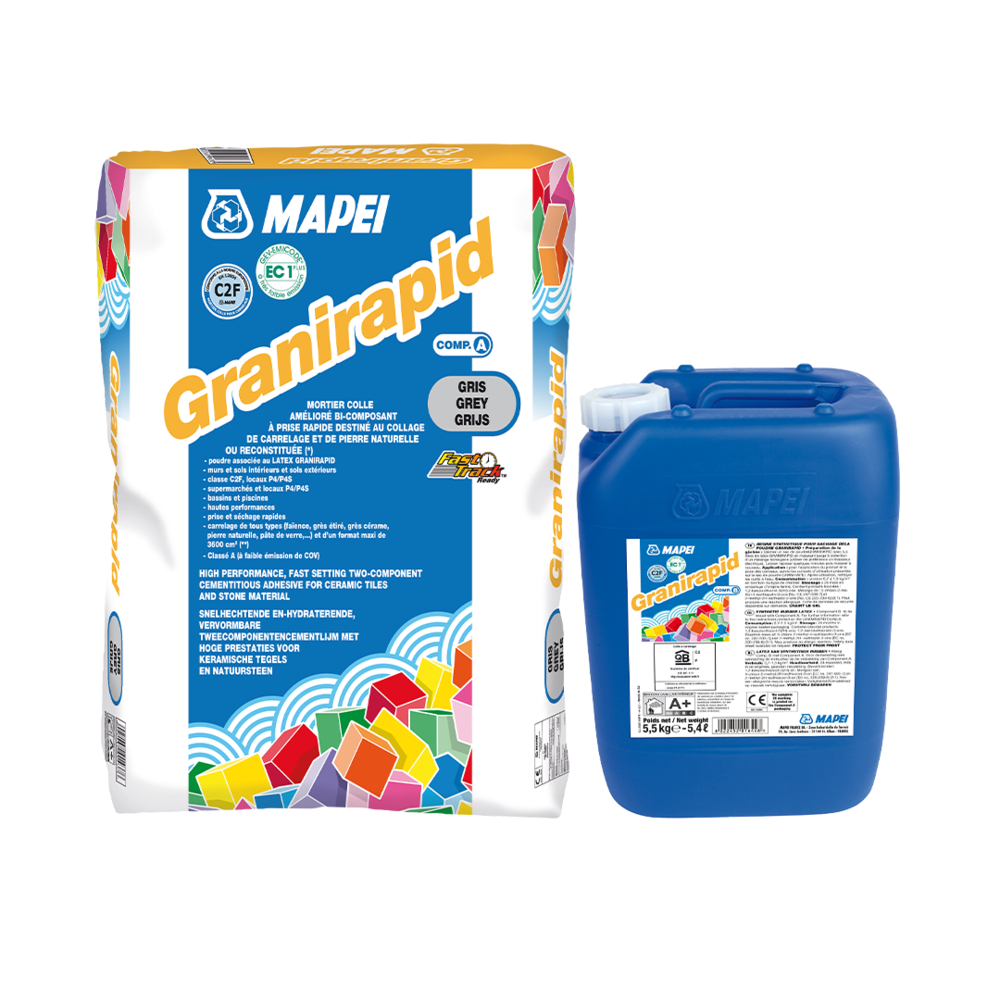 Mortiers colles améliorés spécial locaux P4-P4S GRANIRAPID /A GRIS POUDRE GRISE SAC 25 KG - MAPEI - 140125