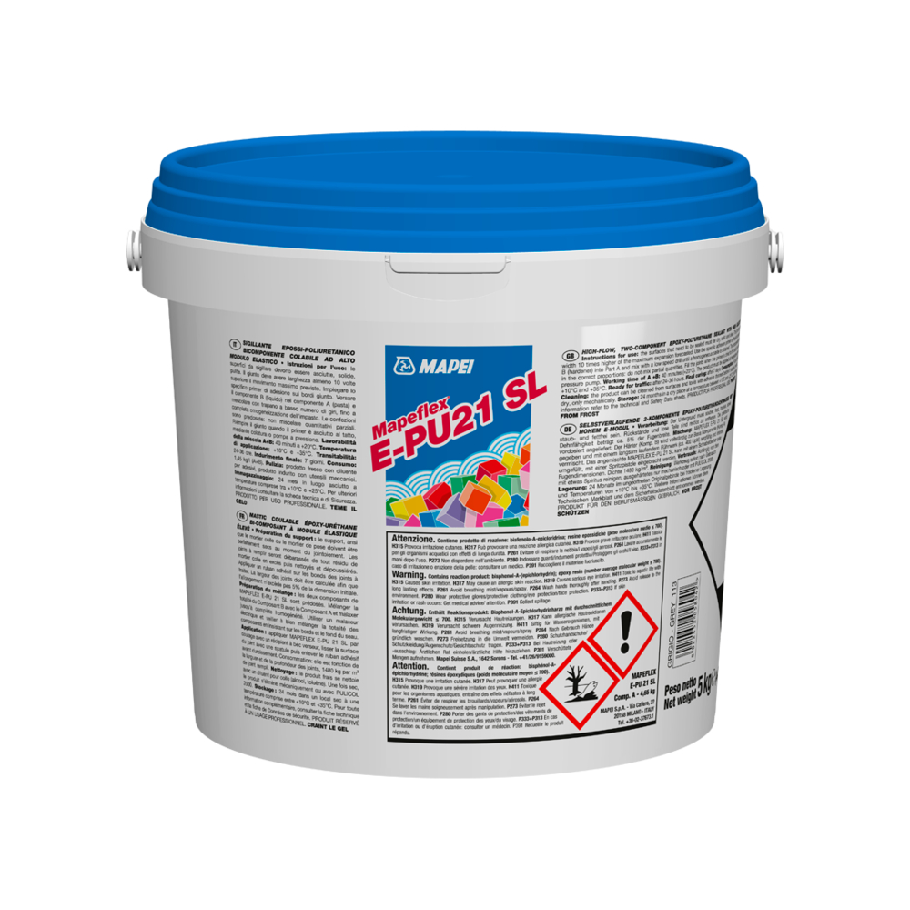 Joint souple bicomposant époxyuréthane fluide MAPEFLEX E-PU 21 SL 113 GRIS CIMENT KIT 5 KG - MAPEI - 6PN011305