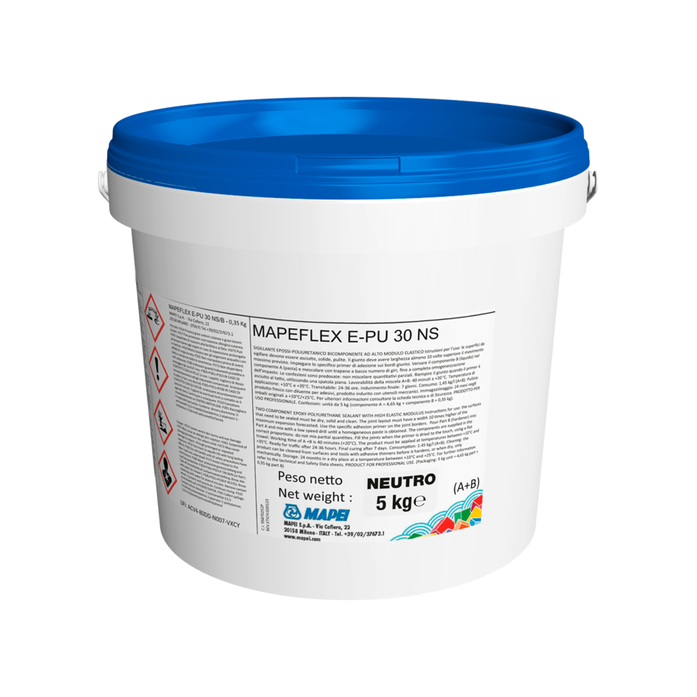 Joint souple bicomposant époxyuréthane thixotrope MAPEFLEX E-PU 30 NS 113 GRIS CIMENT KIT 5 KG - MAPEI - 6PP011305