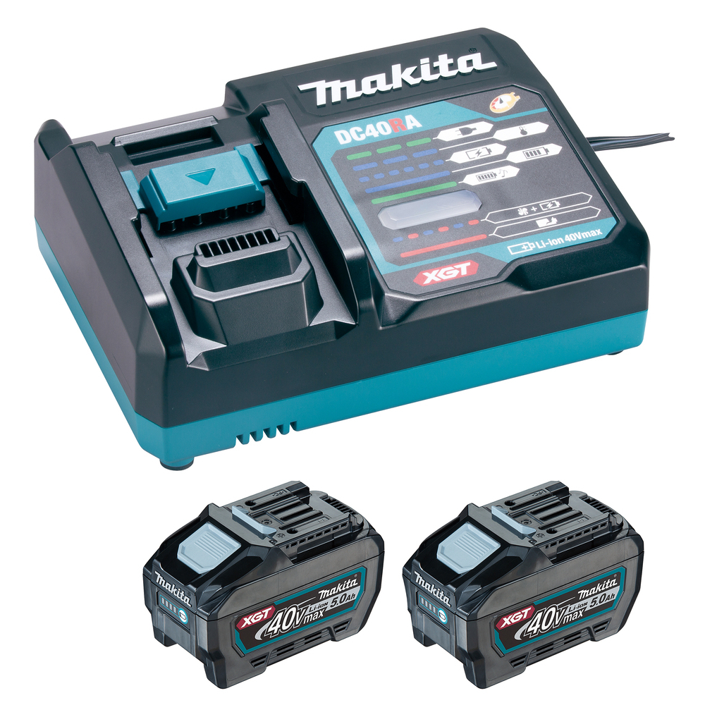 Pack 2 batteries 5 Ah + chargeur 40V max XGT : 2xBL4050F + DC40RA - MAKITA - 1911V6-0
