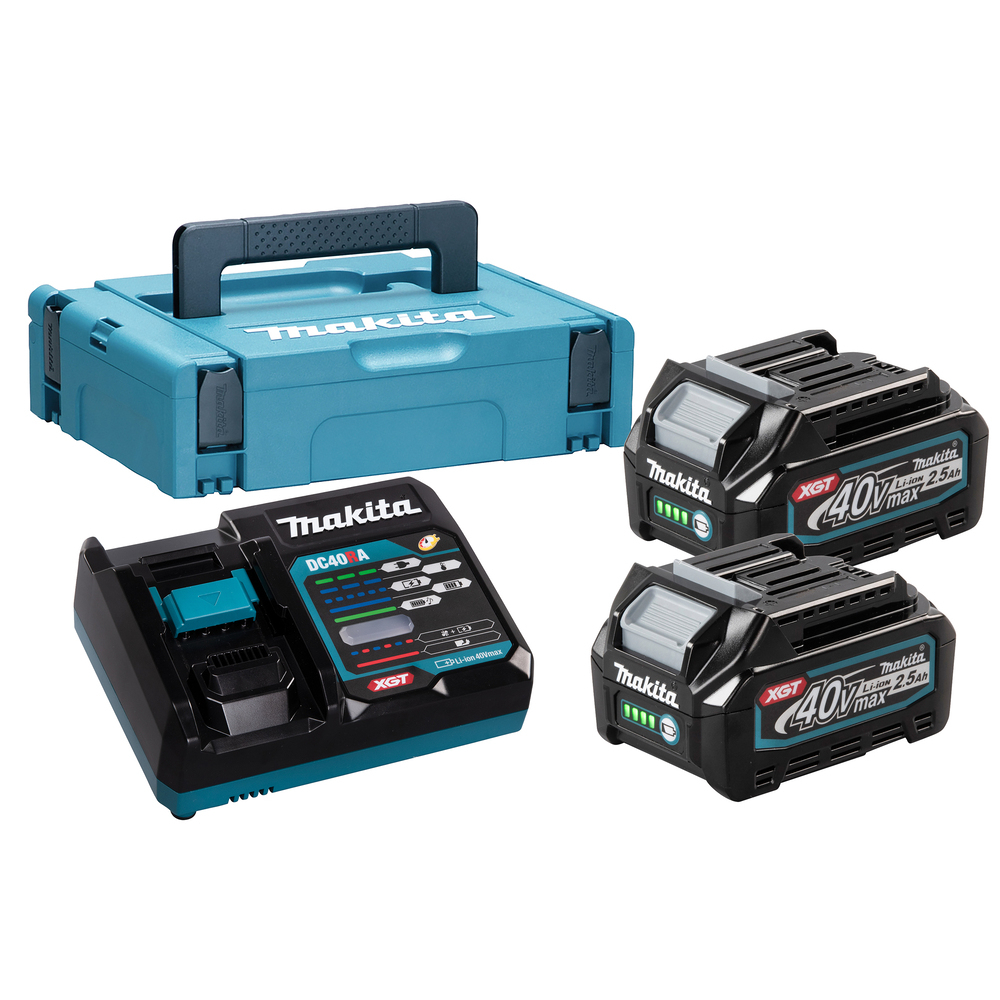 Pack 2 batteries BL4025 40V max 2.5 Ah + chargeur DC40RA en MAKPAC1 - MAKITA - 191J81-6