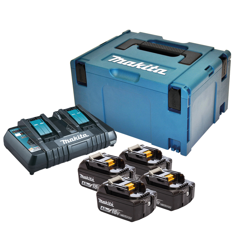 PACK ÉNERGIE MAKITA 18 V LI-ION 4 BATTERIES 18 V 4 AH + 1 CHARGEUR DOUBLE AVEC COFFRET MAK-PAC 197503-4