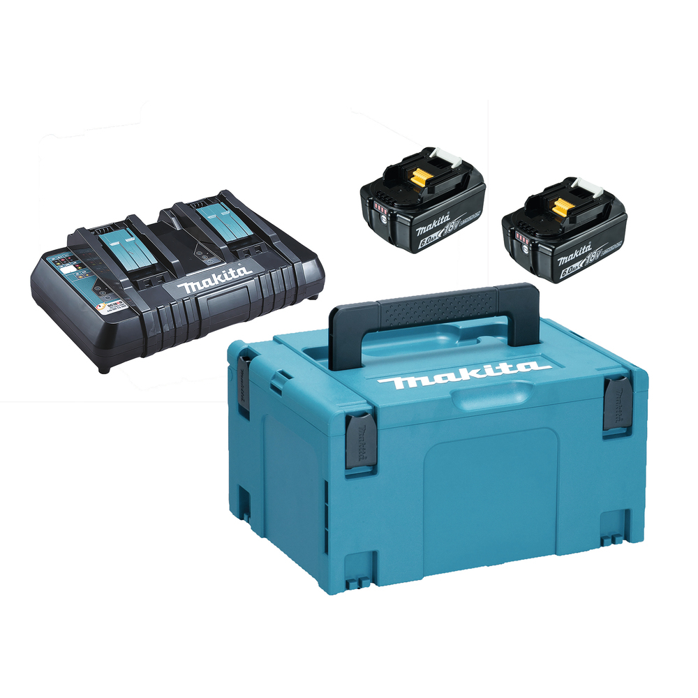 MAKITA pack 2 batteries 18V 6Ah + chargeur DC18RD + MakPac 1980778