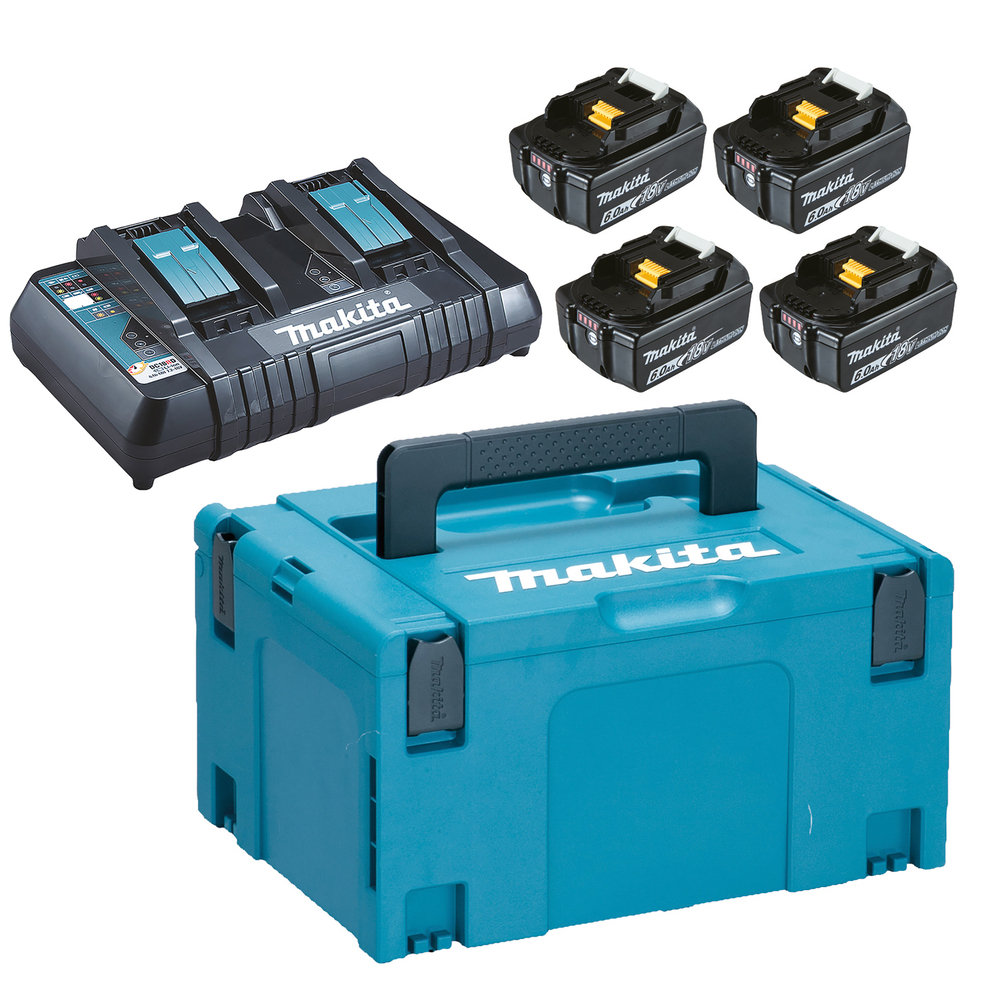 Pack 4 batteries 18V 6Ah + chargeur double DC18RD + MakPac - MAKITA - 198091-4