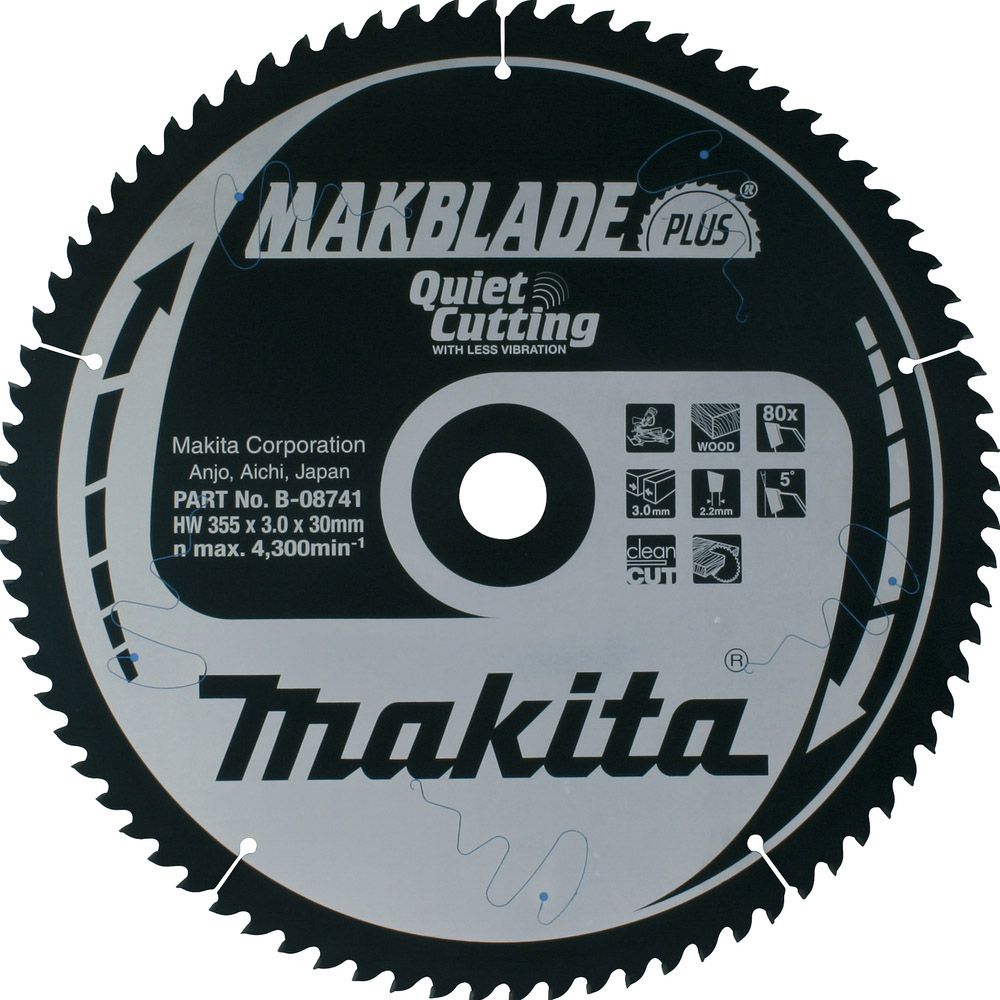 LAME CARBURE D355 MM ''MAKBLADE PLUS'' BOIS POUR SCIES RADIALES ET A ONGLETS - MAKITA - B-08741
