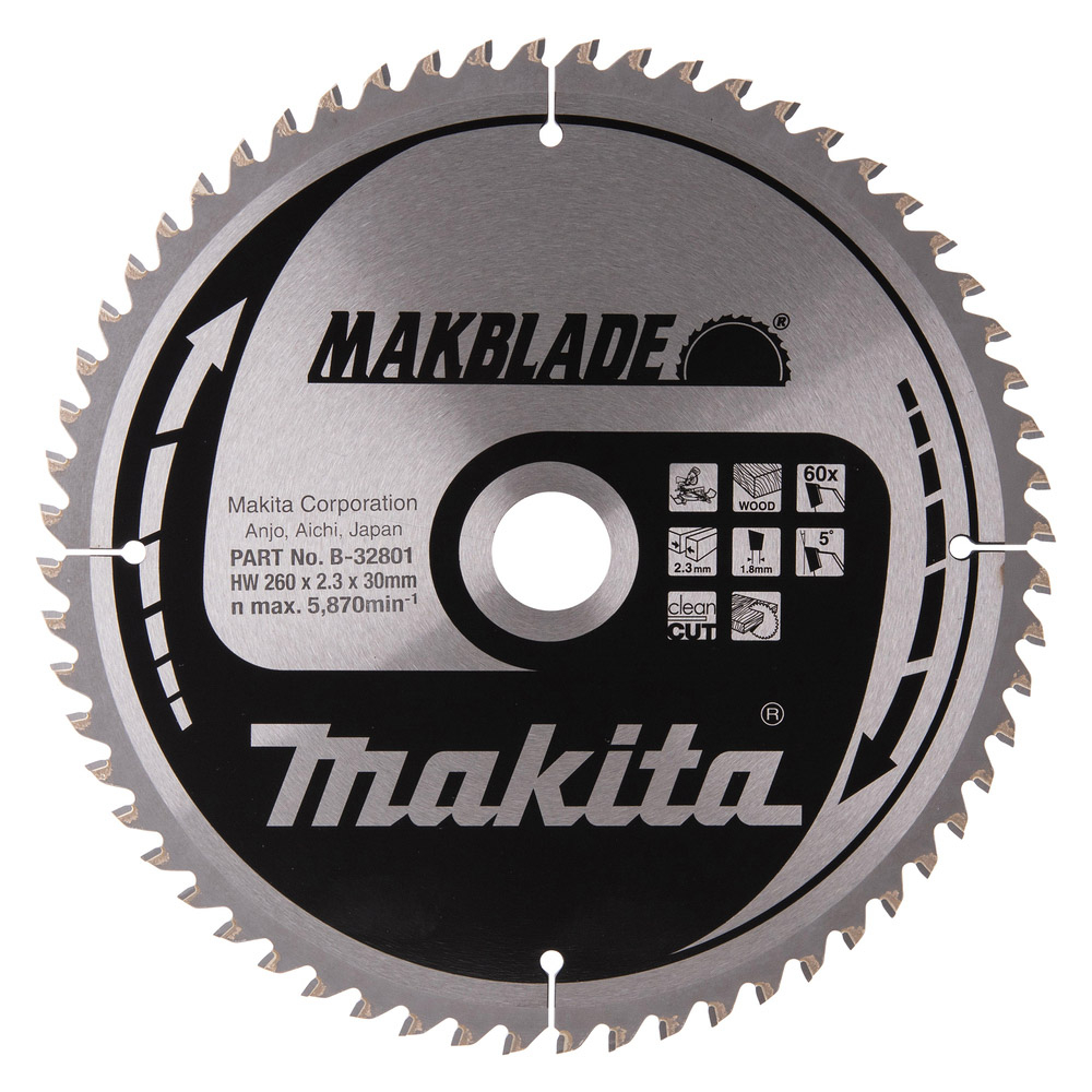 Lame de scie carbure MakBlade D260 mm alésage 30 mm 60 dents - MAKITA - B-32801