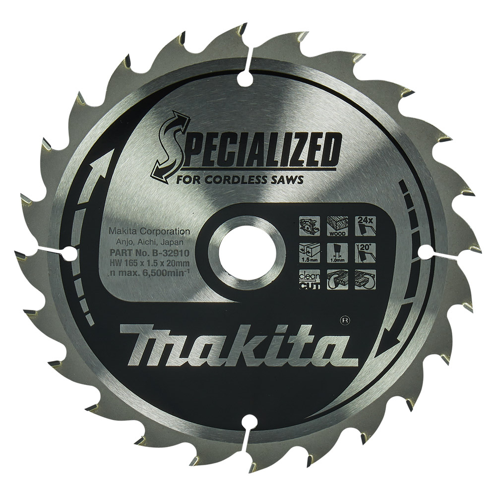 Lame carbure ''Specialized'' Bois pour scies circulaires diamètre 165mm x 20 x 24 dents - MAKITA - B-32910