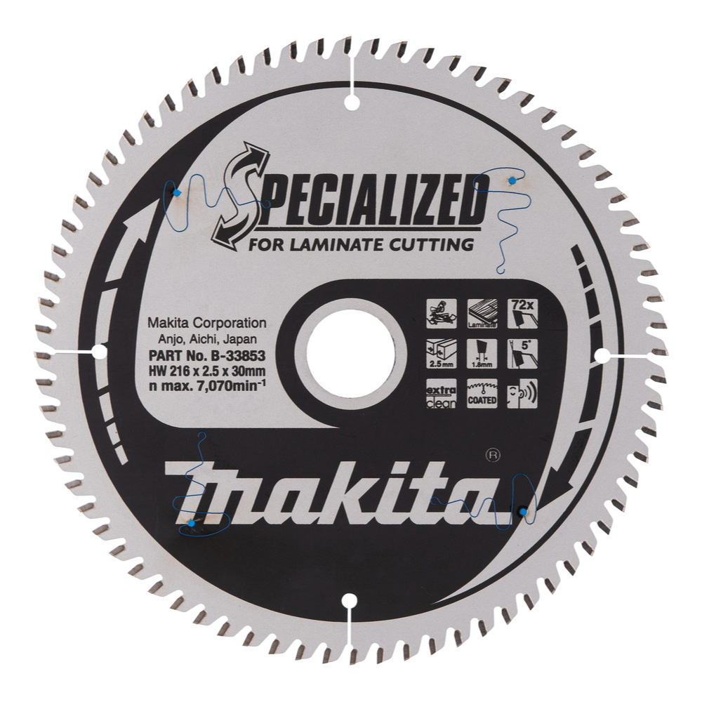 Lame de scie circulaire MAKITA alliage T.C.T spécialisé 216 x 30 mm, 72 dents - B33853