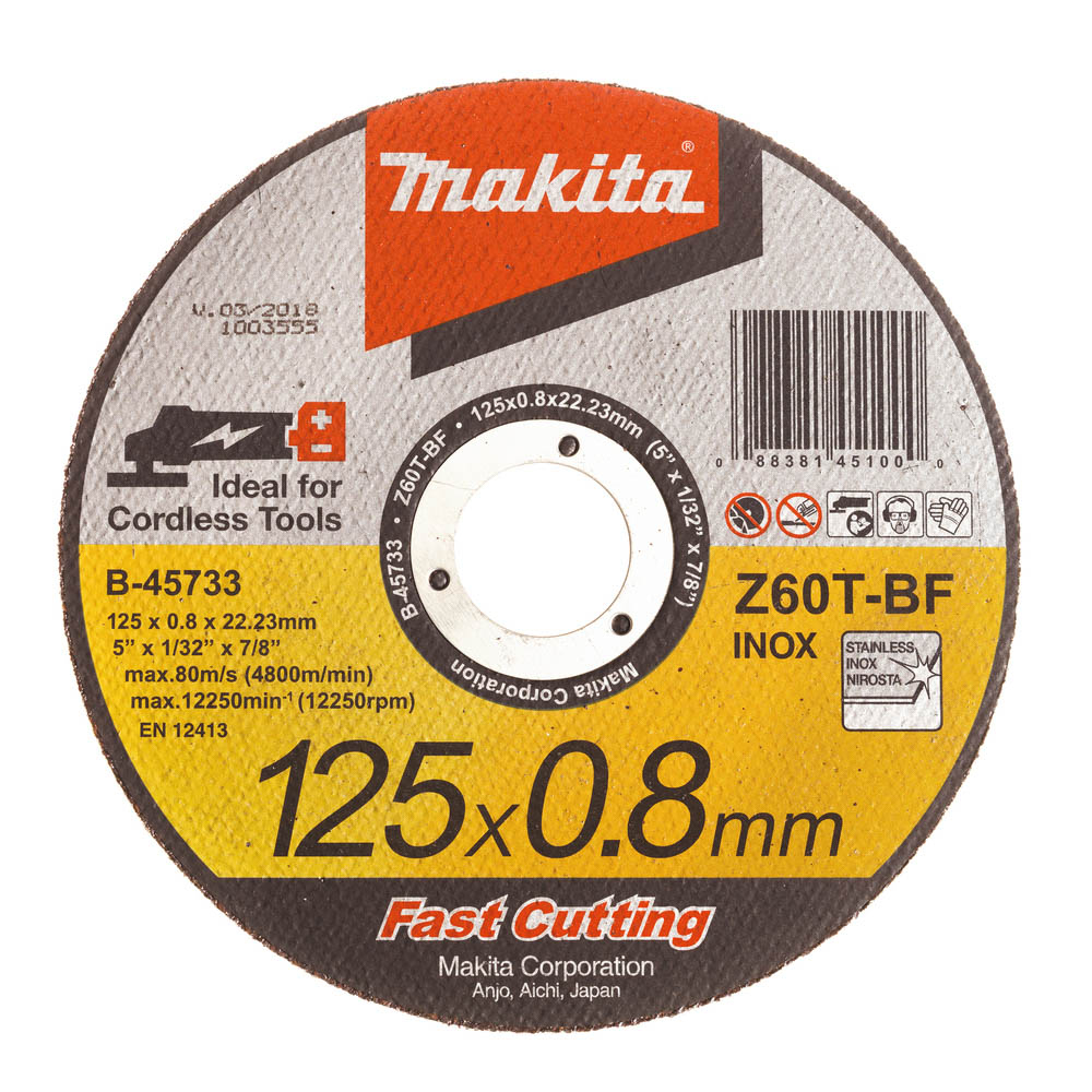 DISQUE À TRONÇONNER MÉTAL ET INOX À MOYEU PLAT D125 MM - MAKITA - B-45733