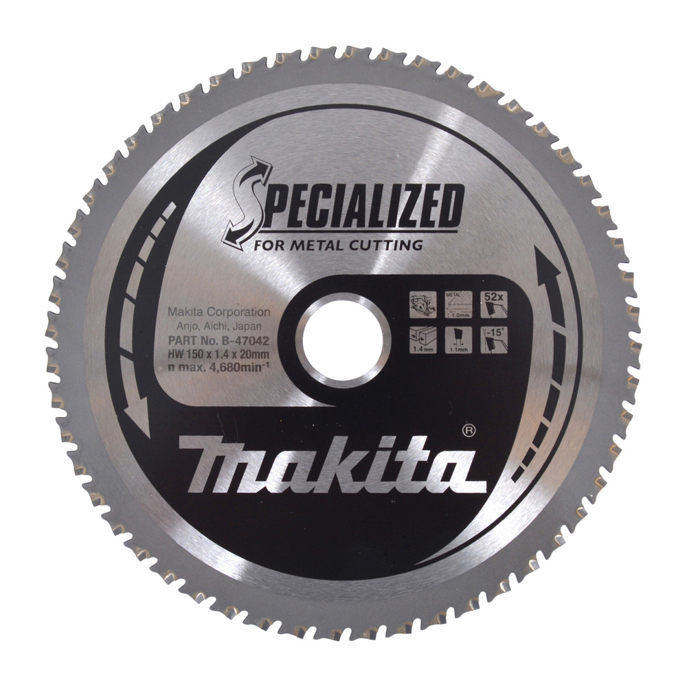 Lame carbure 150 mm, 52 dents, al 20 mm ''Specialized'' MAKITA tôle mince pour scie circulaire - B47042