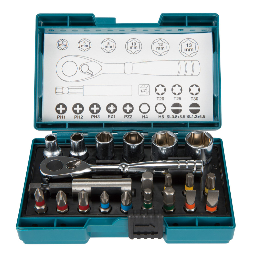 COFFRET EMBOUT (21pcs) AVEC CLE A ROCHET MAKITA - B54081