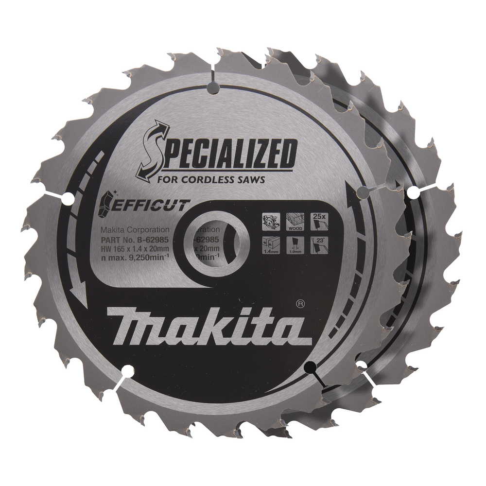 2 Lames 165x20x25D pour scies circulaires à batterie - MAKITA - B-62985-2
