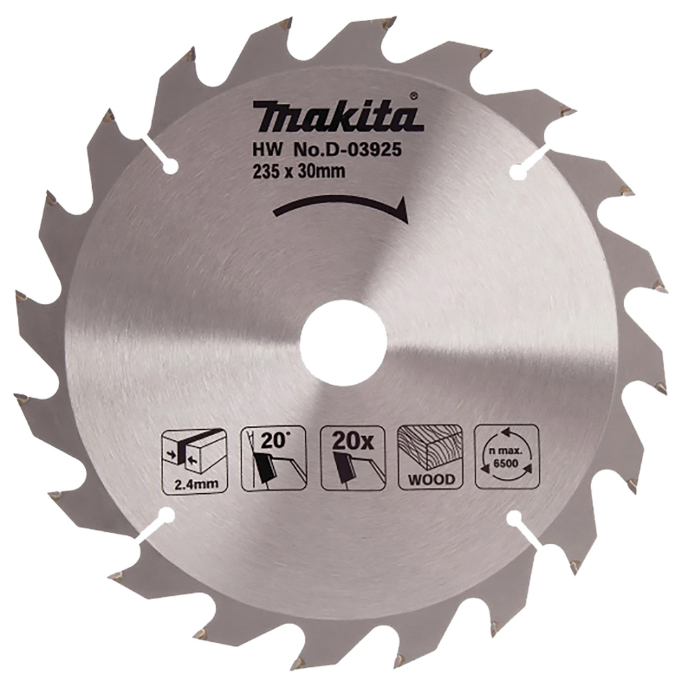 LAME CARBURE D235 MM STANDARD BOIS POUR SCIE CIRCULAIRE 20 DENTS - MAKITA - D-03925