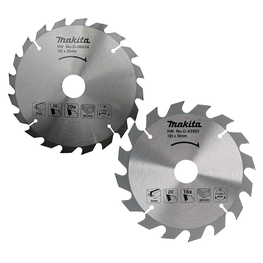 Lot de 2 lames carbure bois MAKITA Diam. 185 mm, pour scies circulaires - D-20052