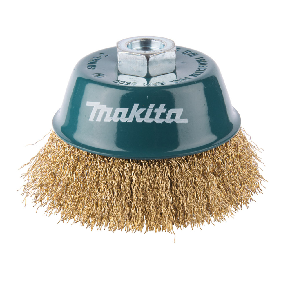 Brosse boisseau à fils acier laitonés et ondulés - 100mm M14 - MAKITA - D-39805