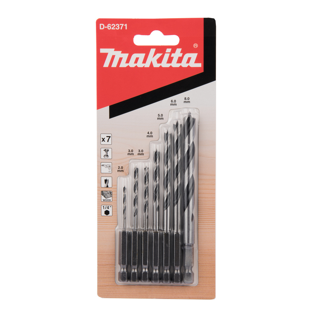 LOT DE 7 MECHES A BOIS 2/3/3/4/5/6/8 MM - MAKITA - D-62371
