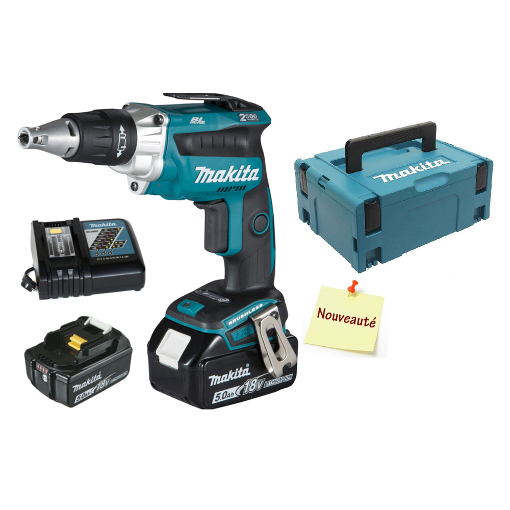 Visseuse bardage MAKITA sans fil 18 V 2 batteries 5 Ah chargeur coffret MAK PAC- DFS251RTJ
