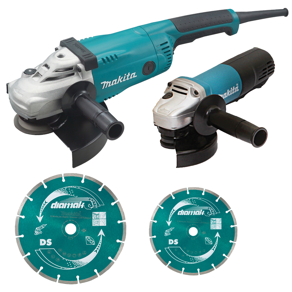 Ensemble de 2 meuleuses MAKITA GA9020 + 9558HNRG + 2 disques diamants DK0053GX2-P