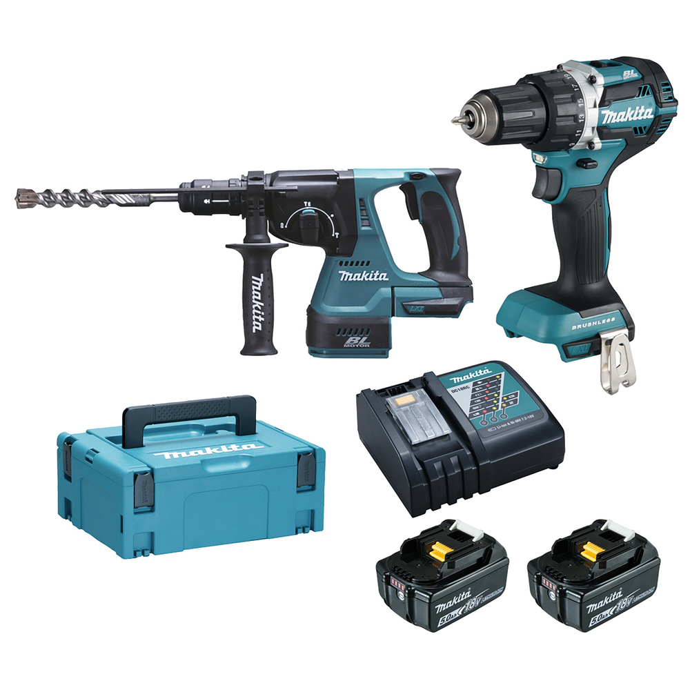 PACK 2 MACHINES 18V DDF484 + DHR243 BATTERIE 5 AH - MAKITA - DLX2191TJ
