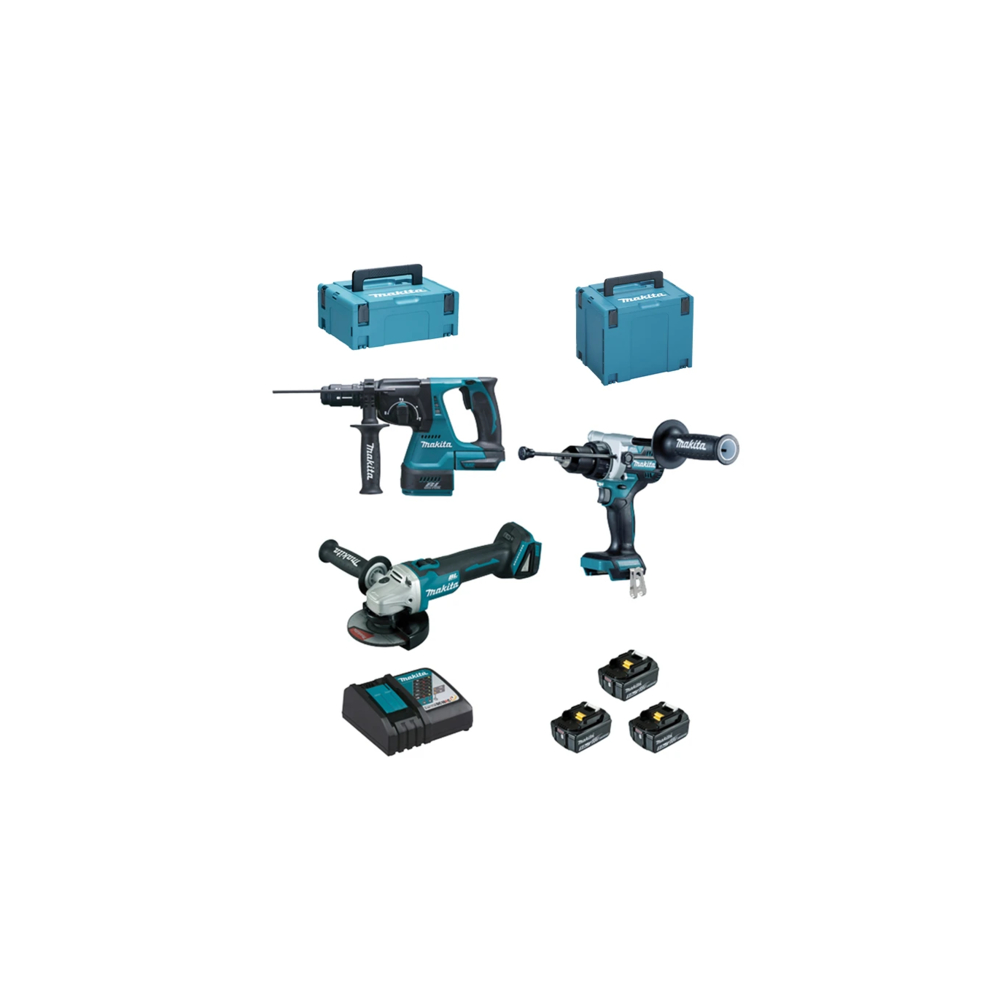 Pack MAKITA DLX3157TJ 3 machines 18V DGA506 + DHR243 + DDF486 avec batteries 5Ah