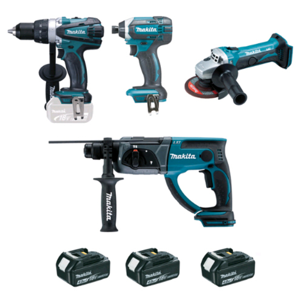 PACK 4 MACHINES MAKITA 18 V LI-ION 4 AH - DDF458 + DTD152 + DHR202 + DGA452 AVEC BATTERIE DLX4054MX1